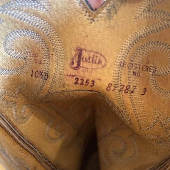 Justin Men's 10.5D Apache Brown Leather Western Cowboy Round Toe Boots 2253 - Picture 6 of 12